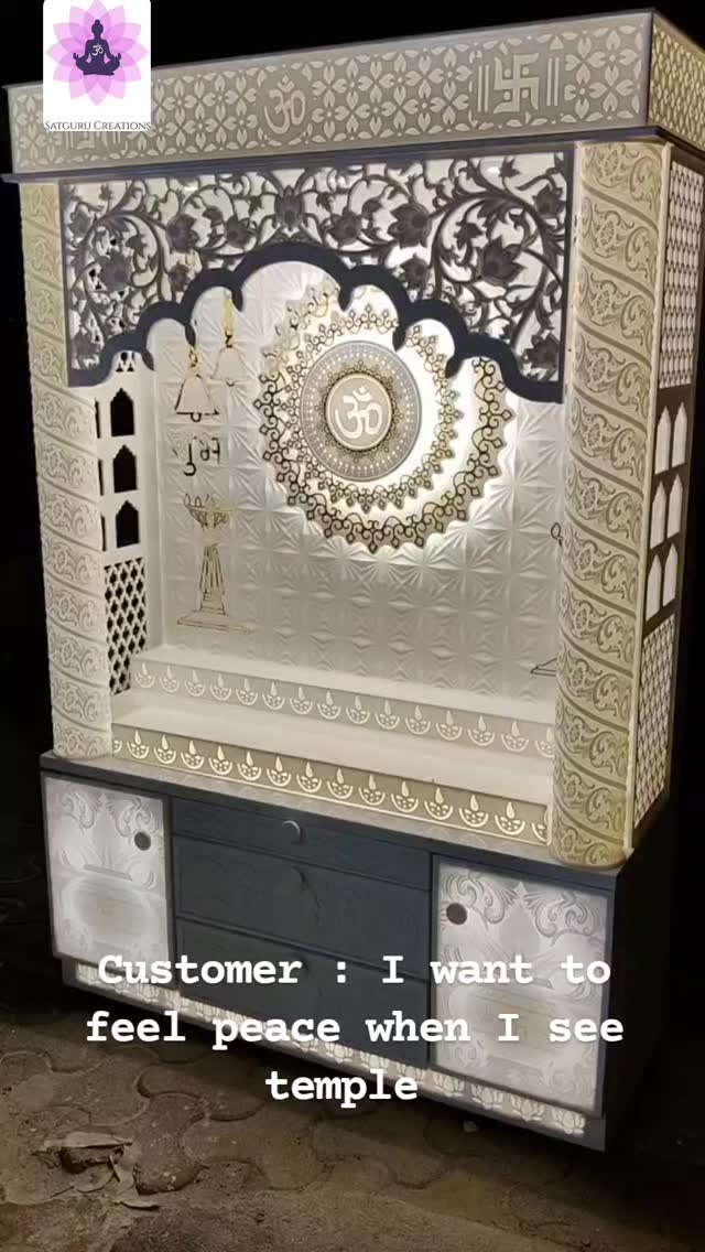 intricate designer corian mandir backlit 
