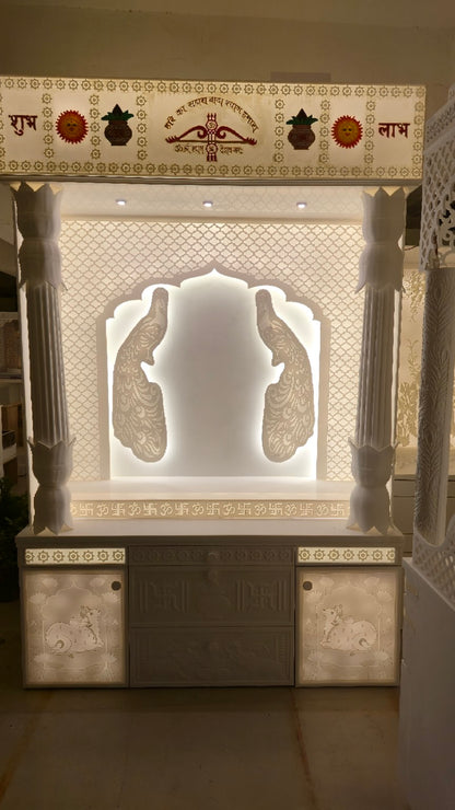 Original showroom photograph of the front of the backlit Khatu Shyam Corian mandir