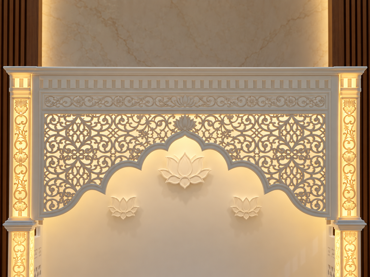 AI-generated floral arch detail preview, not an exact photograph of the carving. Refer to the original product photographs for the actual design.