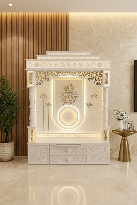 Luxury Large Corian Temple Round Pillars Golden Inlay — Luxury Home Interior — Satguru Creations