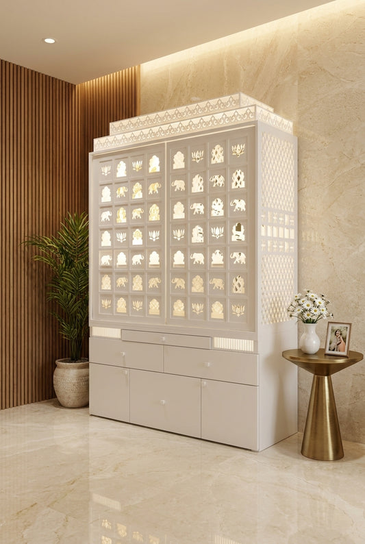 Luxury Large Corian Temple Sliding Door Multi-Layer Jali — Luxury Home Interior — Satguru Creations