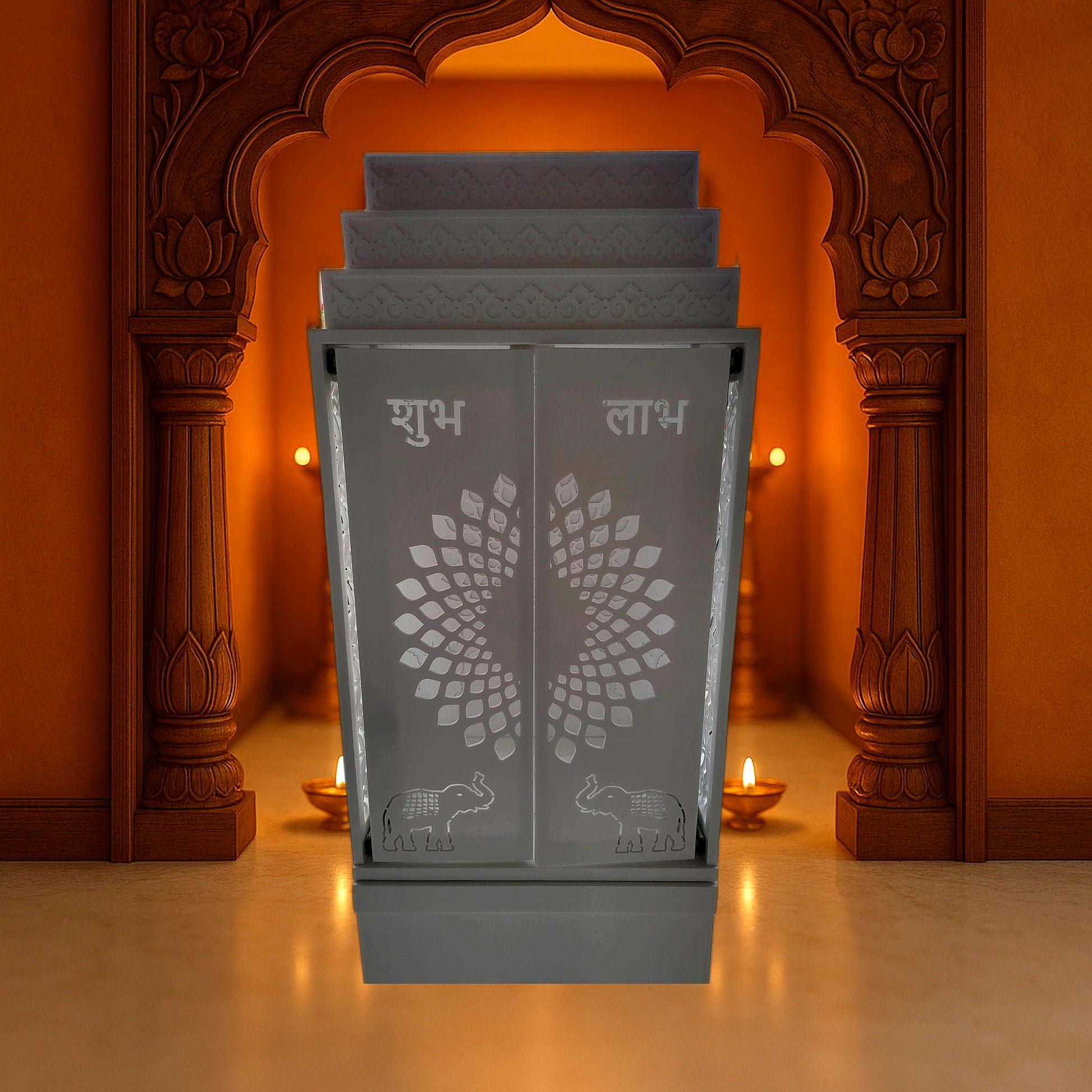 Corian Pooja Mandir for Home — Family Classic with Storage | Luxury Corian Temple | Best Mandir Design | Satguru Creations