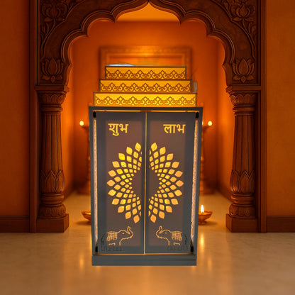 Buy Corian Pooja Mandir for Home — Family Classic with Storage | Handcrafted Corian Temple Design | Satguru Creations