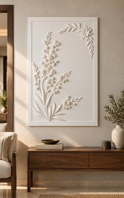 Meadow Corner Sprays Corian wall panel, front view in a Mumbai entrance foyer; AI-assisted concept visualisation