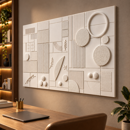 Modern Geometry Grid Corian Wall Panel CWP-630, right view in a Mumbai home setting; AI-assisted concept