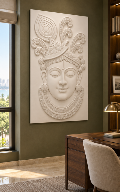 Ornate Plume Portrait Corian wall panel, left view in a Malabar Hill apartment quiet study