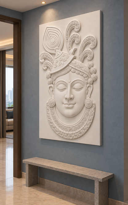 Ornate Plume Portrait Corian wall panel, right view in a Lower Parel apartment gallery passage