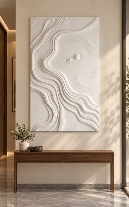 Oval Eddy Flow Corian wall panel, front view in a Mumbai entrance foyer; AI-assisted concept visualisation