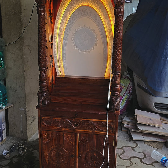 Teakwood mandir for home with corian backlit maker IN THANE