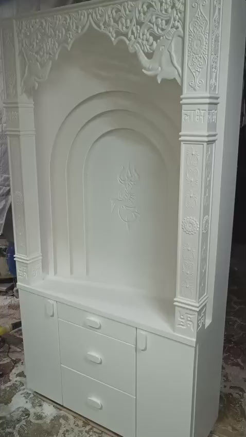 Multi-Layer Backlit Corian Temple with Trishul and Storage 2x6ft