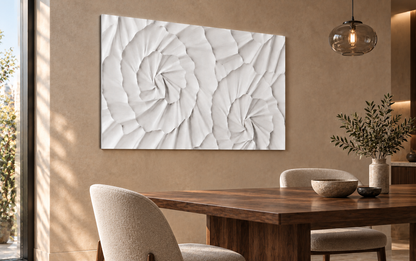 Radiating Fanfold Rhythm Corian Wall Panel, left view in a Mumbai dining area, 4 ft wide x 2.5 ft high; AI-assisted concept visualisation