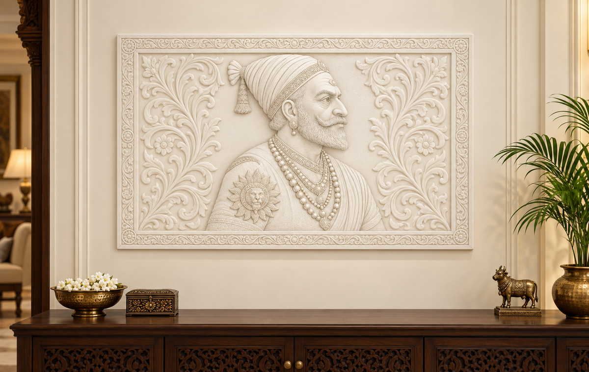 Regal Turban Profile Corian wall panel, 4 x 2.5 ft, front view in a heritage living room