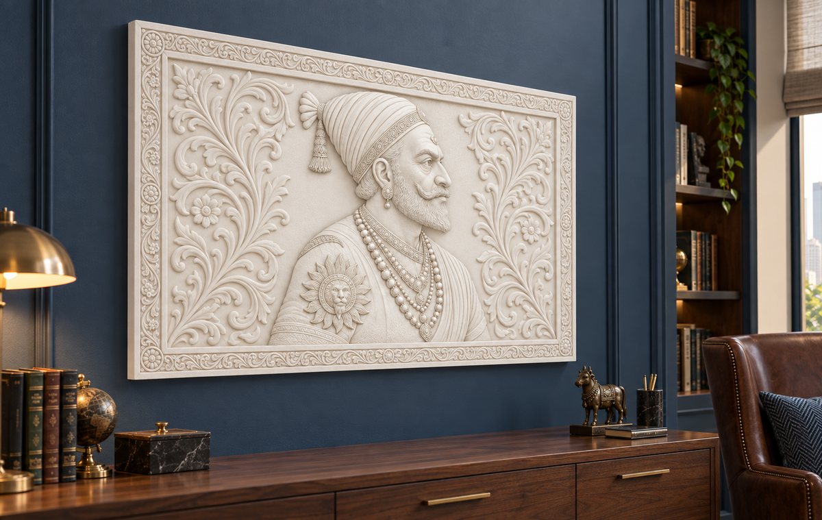Regal Turban Profile Corian wall panel, 4 x 2.5 ft, left view in a home study