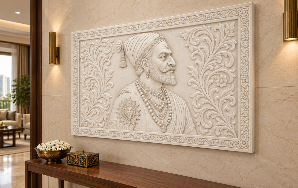Regal Turban Profile Corian wall panel, 4 x 2.5 ft, right view in an entrance lounge
