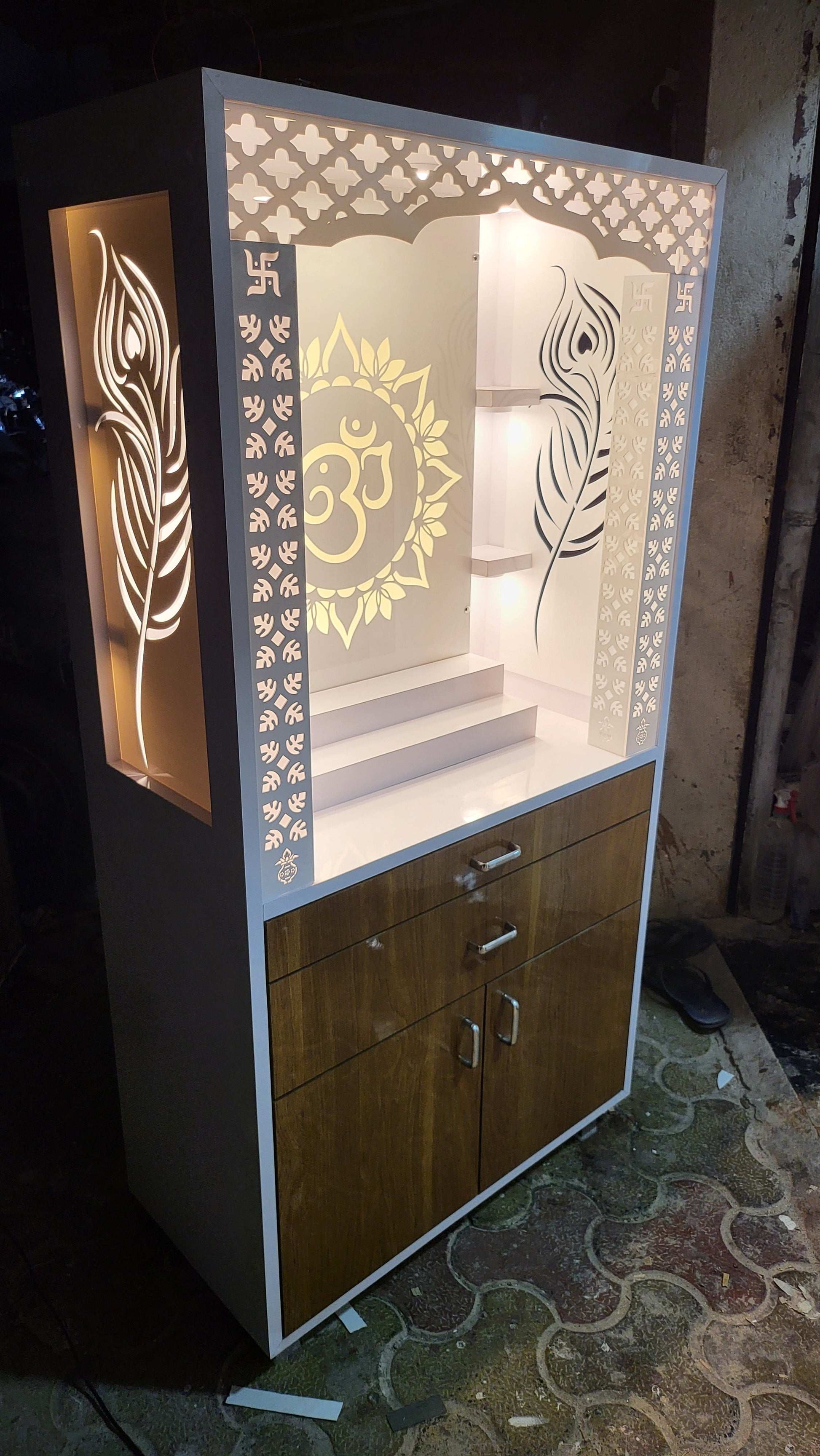 Acrylic Mandir Design Home temple size 4ft x 2.5ft x 1.5ft corian mandir mumbai