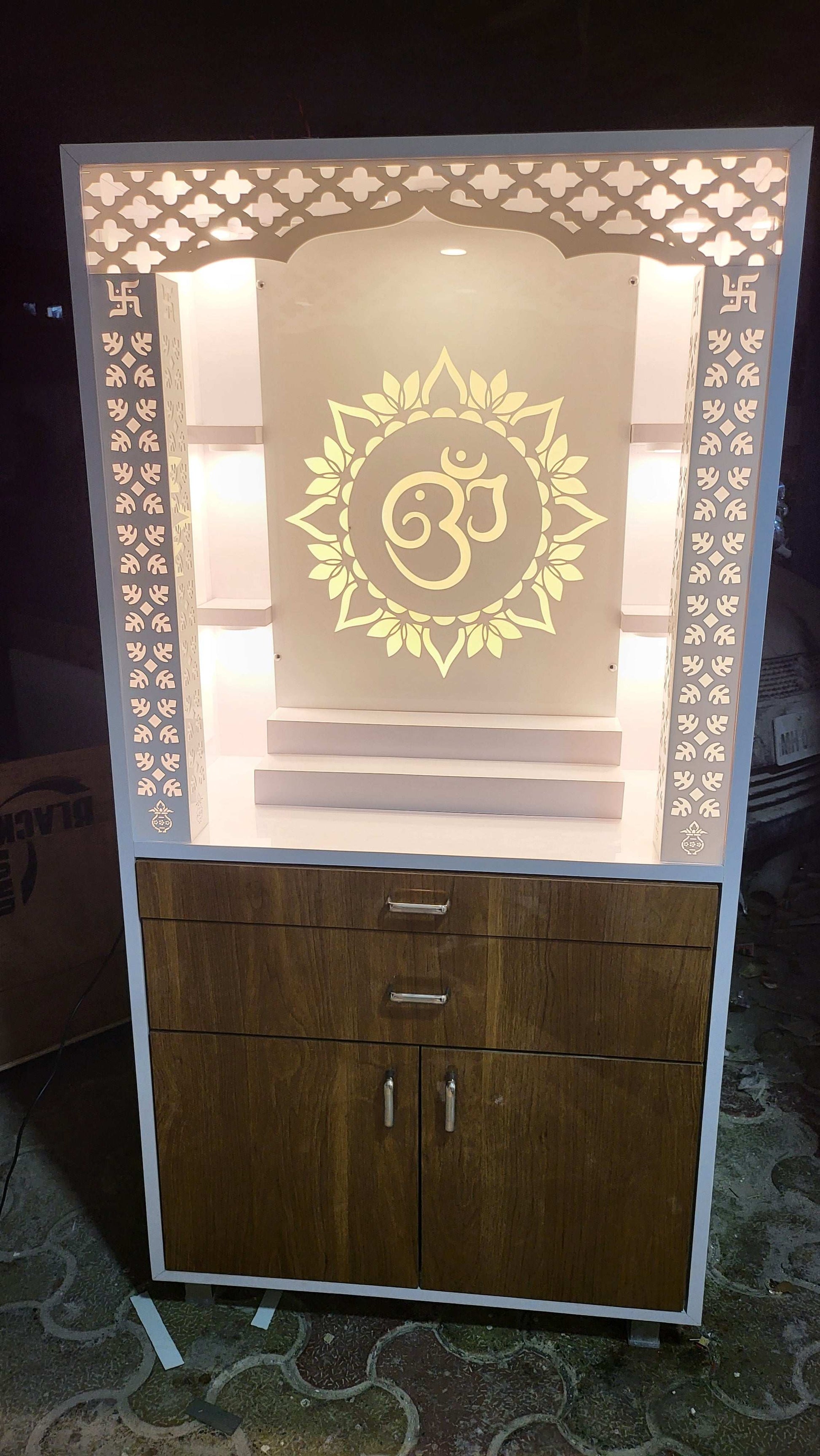 Acrylic Mandir Design Home temple size 4ft x 2.5ft x 1.5ft corian mandir mumbai
