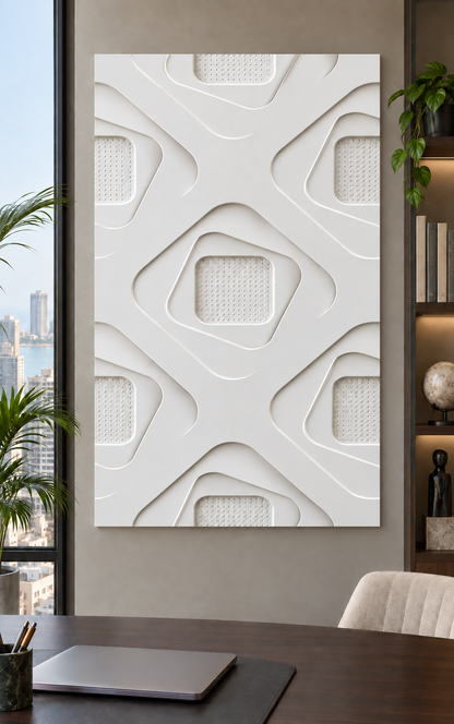 Rounded Diamond Recess Corian wall panel, front view in a Mumbai home office feature wall; AI-assisted concept visualisation