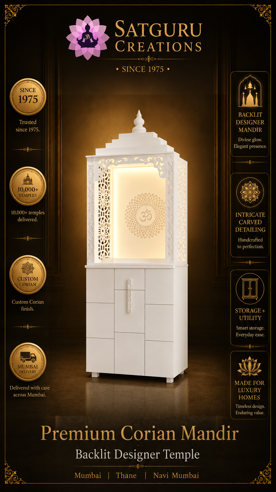 Corian Temple with Storage — Drawer Cabinet Pooja Unit — Satguru Creations daily post