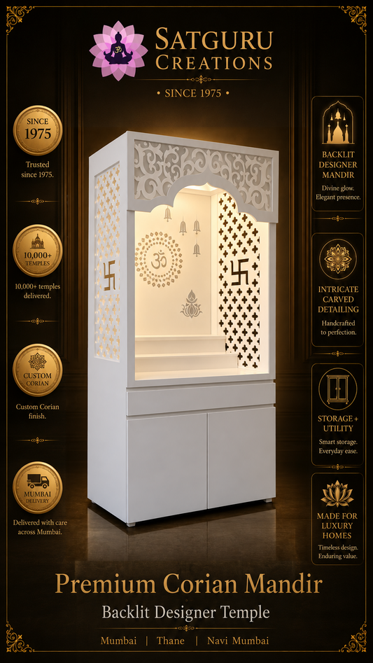 Glacier White Handleless Corian Mandir — Satguru Creations daily post