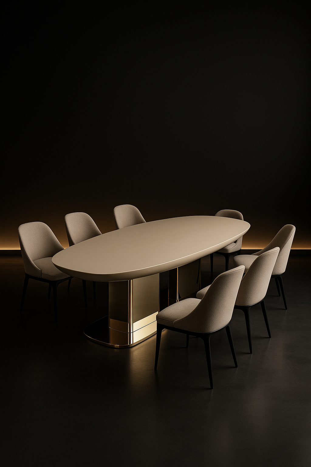 Marble Veil Boat-Shaped Corian Dining Table by Satguru Creations