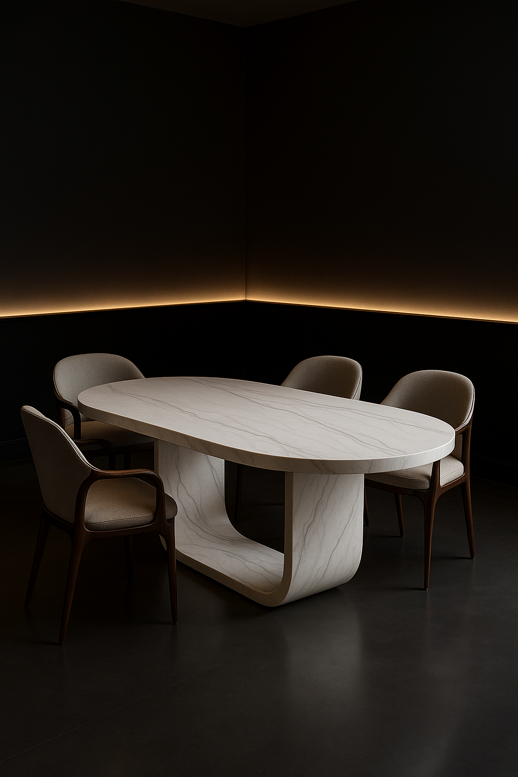 Plinth Oval Corian Dining Table by Satguru Creations