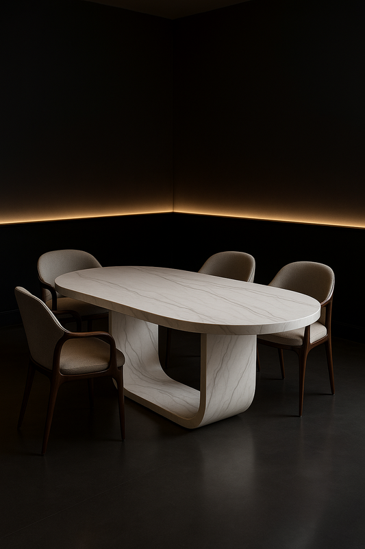 Plinth Oval Corian Dining Table by Satguru Creations