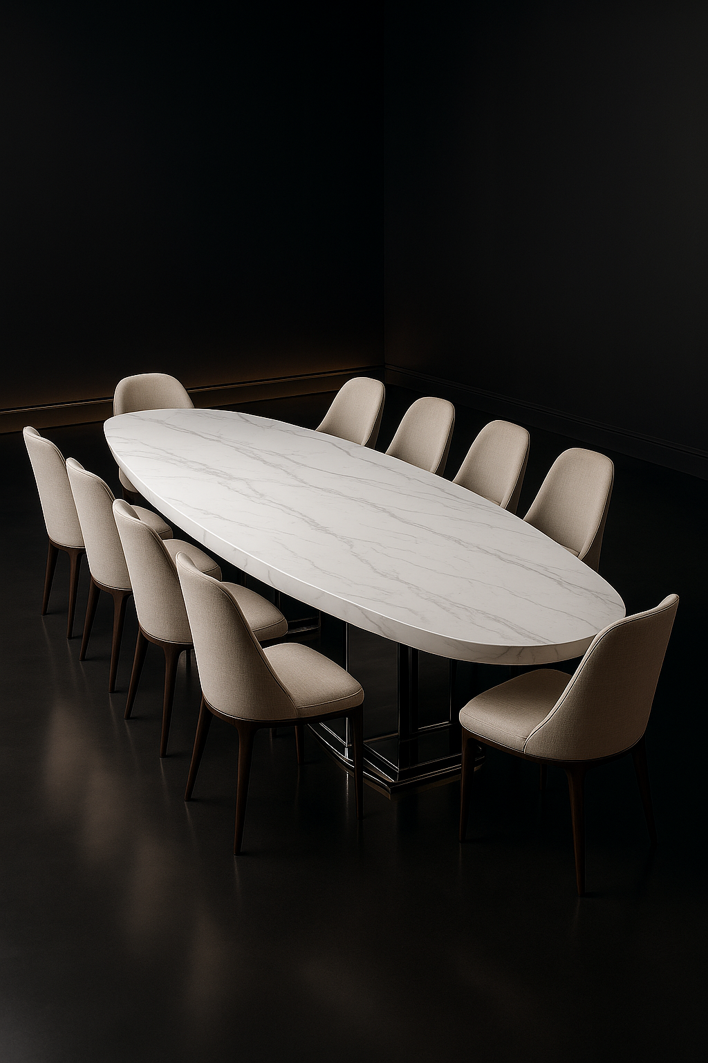 Basalt Boat-Shaped Corian Dining Table by Satguru Creations