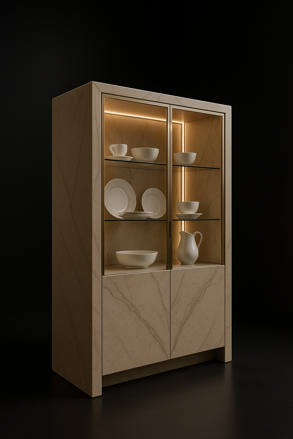 Marble Veil Floor-Standing Crockery Cabinet by Satguru Creations