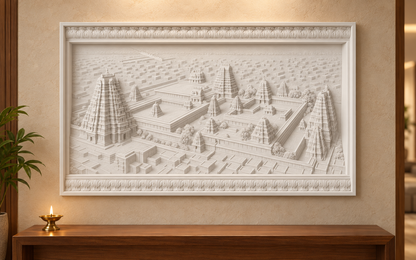 Temple Courtyard Panorama Corian wall panel, 4 x 2.5 ft, front view in a prayer lounge