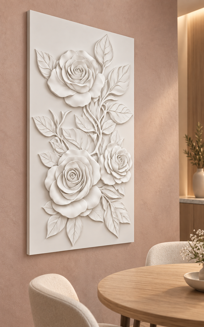 Three Rose Climber Corian wall panel, left view in a Juhu apartment dining nook