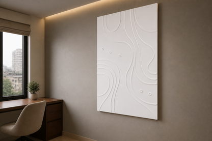 Twin Contour white Corian wall panel, right angle view in a Mumbai home interior visualisation