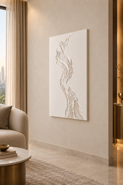 Twin Current Ribbons Corian Wall Panel CWP-613, right view in a Mumbai home setting; AI-assisted concept