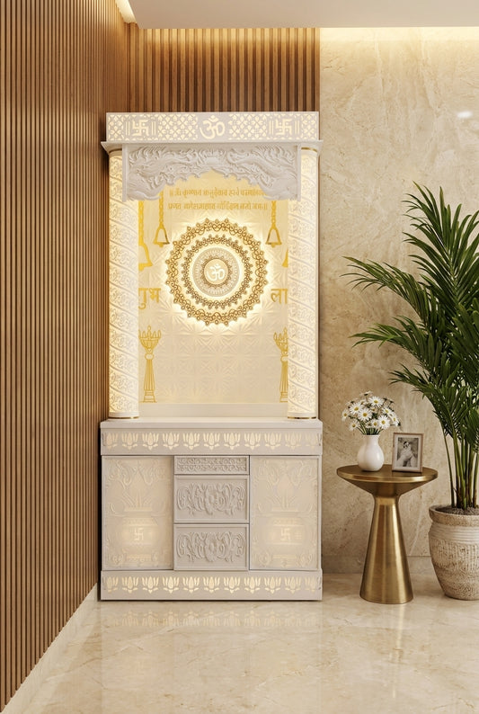 Luxury White Gold Large Corian Temple 3D Round Pillars — Luxury Home Interior — Satguru Creations